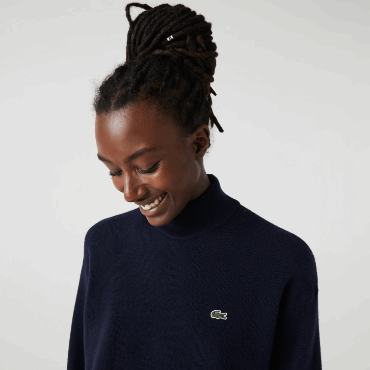 mulheres Lacoste azul marinho 166 suéter de lã gola alta 08D02650
