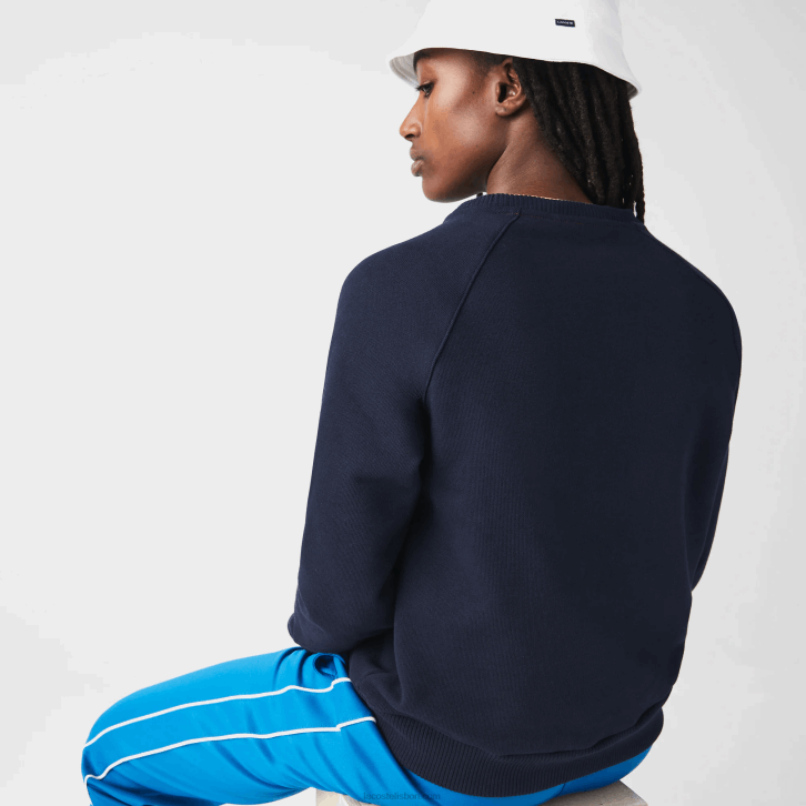mulheres Lacoste azul marinho branco vermelho tre feito na frança suéter de algodão orgânico colorblock 08D02607