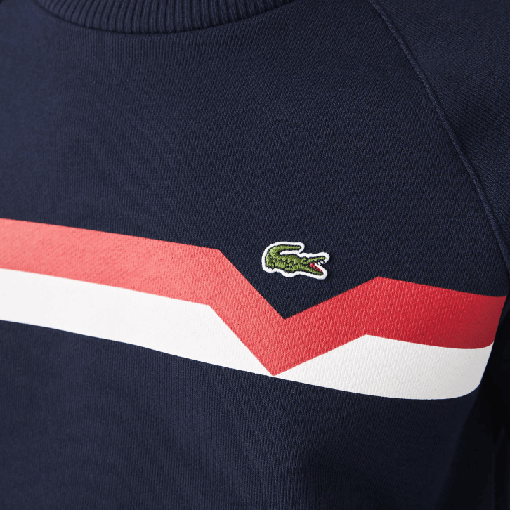 mulheres Lacoste azul marinho branco vermelho tre feito na frança suéter de algodão orgânico colorblock 08D02607