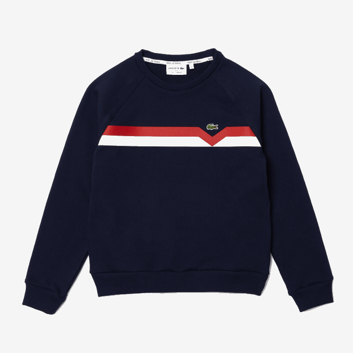 mulheres Lacoste azul marinho branco vermelho tre feito na frança suéter de algodão orgânico colorblock 08D02607