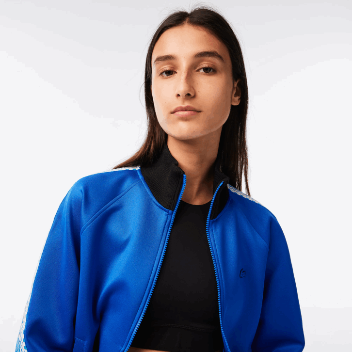 mulheres Lacoste azul preto af6 moletom solto com listras de logo e zíper 08D02398