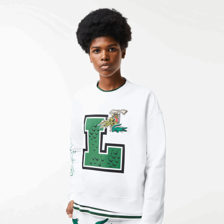 mulheres Lacoste branco 001 moletom com estampa oversized e marca 08D02578