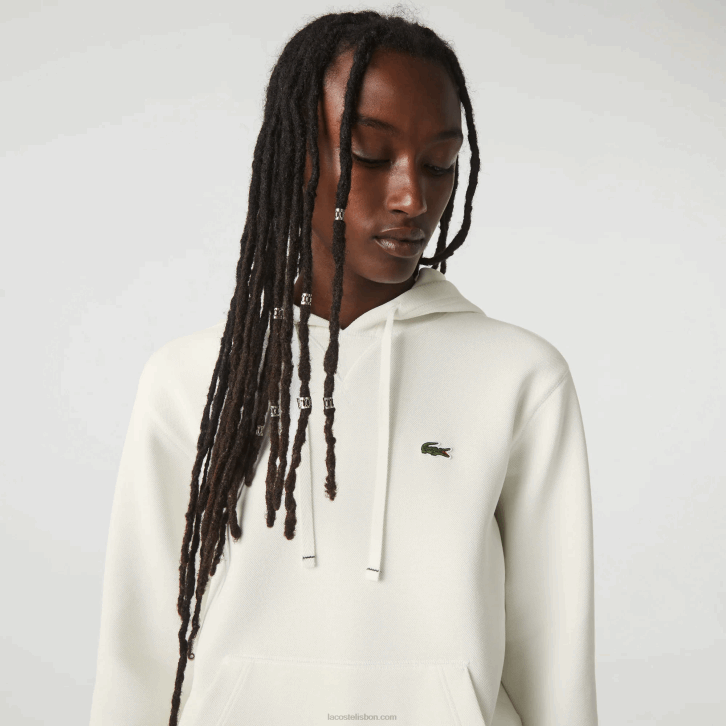 mulheres Lacoste branco 70v moletom de mistura de algodão com capuz de ajuste solto 08D02529