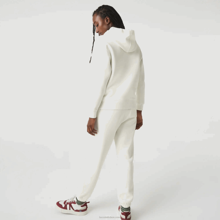 mulheres Lacoste branco 70v moletom de mistura de algodão com capuz de ajuste solto 08D02529
