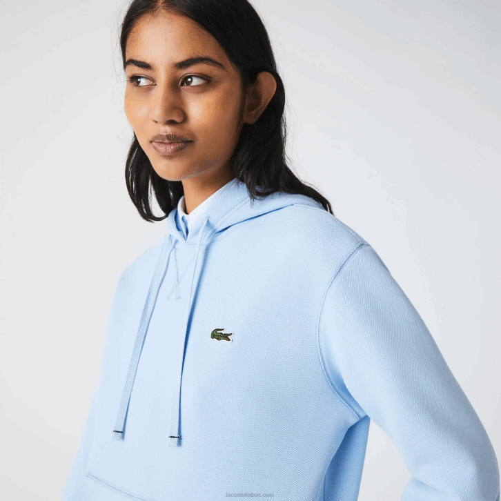 mulheres Lacoste hbp azul moletom de mistura de algodão com capuz de ajuste solto 08D02528