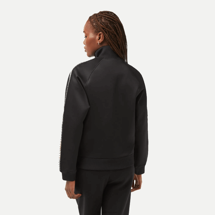 mulheres Lacoste preto 031 moletom solto com listras de logo e zíper 08D02397
