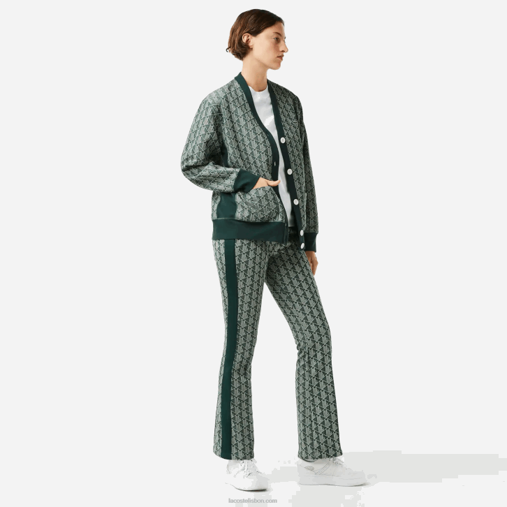 mulheres Lacoste verde bege 7m4 cardigã solto com estampa de monograma 08D02635