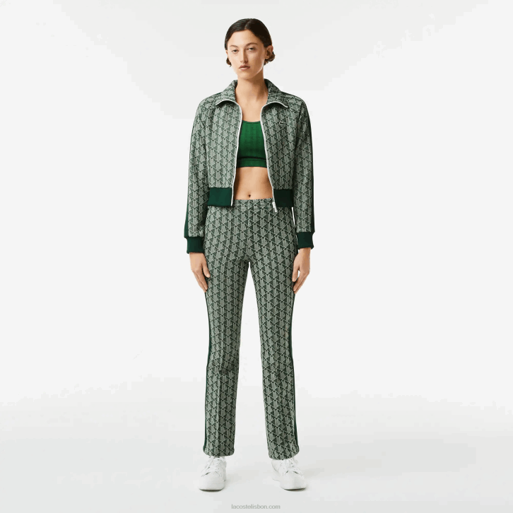 mulheres Lacoste verde bege 7m4 moletom regular fit com monograma 08D02537