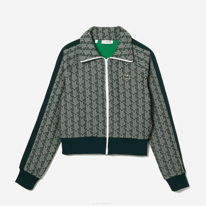 mulheres Lacoste verde bege 7m4 moletom regular fit com monograma 08D02537