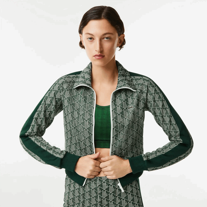 mulheres Lacoste verde bege 7m4 moletom regular fit com monograma 08D02537