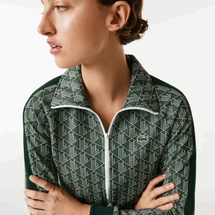 mulheres Lacoste verde bege 7m4 moletom regular fit com monograma 08D02537