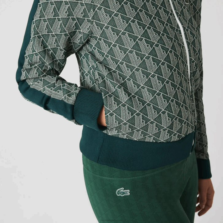 mulheres Lacoste verde bege 7m4 moletom regular fit com monograma 08D02537