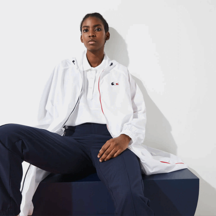mulheres Lacoste branco azul marinho vermelho a10 capa de chuva dobrável esportiva edição francesa do espírito esportivo 08D02622