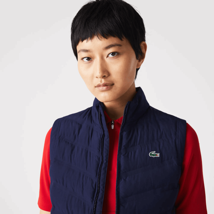 mulheres Lacoste azul marinho 423 colete de golfe acolchoado esporte 08D02630