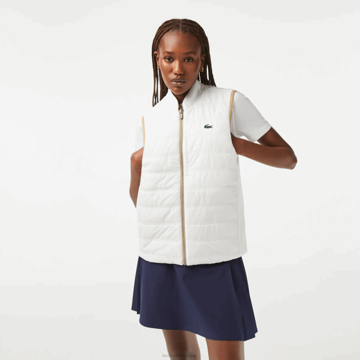 mulheres Lacoste zig branco bege colete reversível de golfe esportivo 08D02429