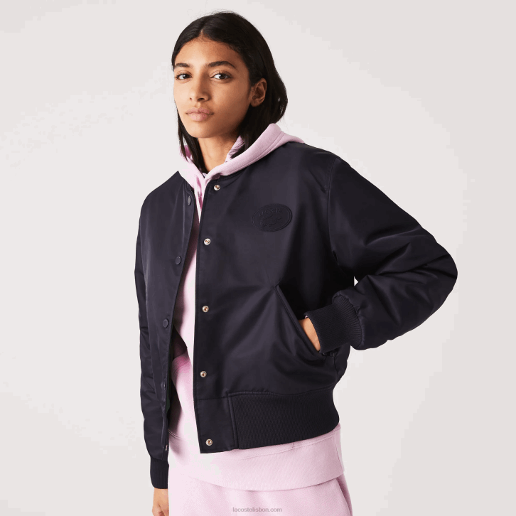 mulheres Lacoste azul marinho hde jaqueta bomber de náilon acolchoada 08D02623