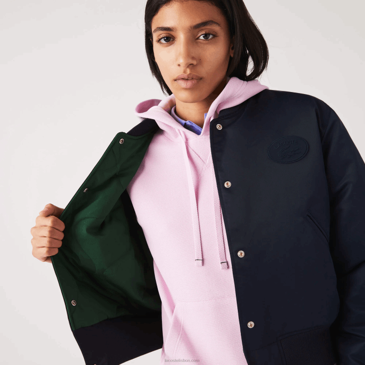 mulheres Lacoste azul marinho hde jaqueta bomber de náilon acolchoada 08D02623