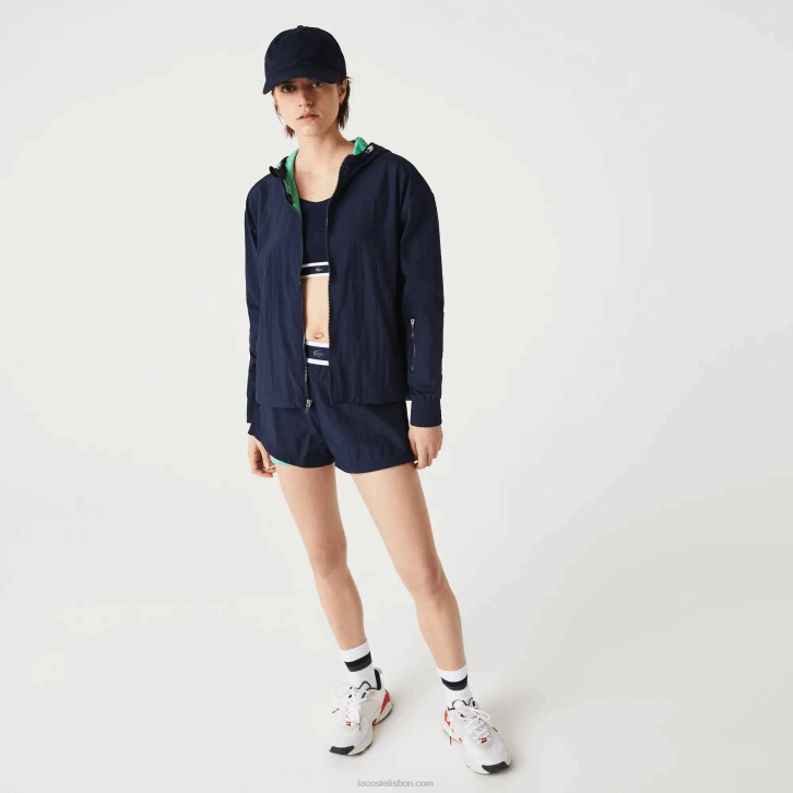 mulheres Lacoste azul marinho verde bwy Jaqueta esportiva leve de nylon e mesh com zíper 08D02633