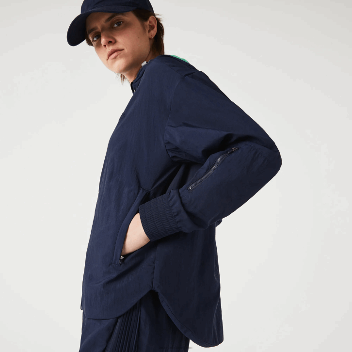mulheres Lacoste azul marinho verde bwy Jaqueta esportiva leve de nylon e mesh com zíper 08D02633