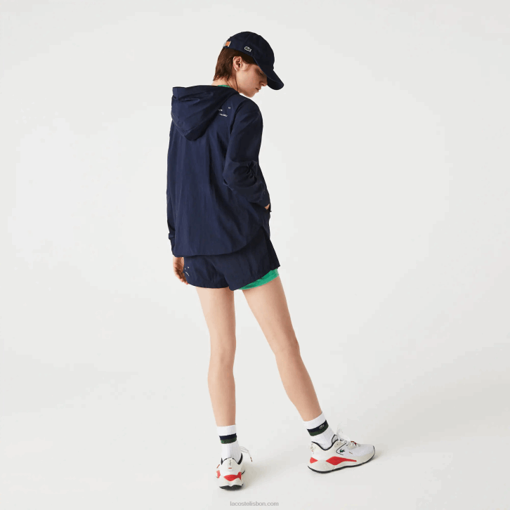 mulheres Lacoste azul marinho verde bwy Jaqueta esportiva leve de nylon e mesh com zíper 08D02633