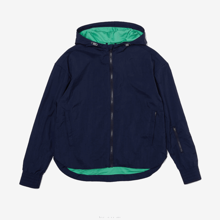 mulheres Lacoste azul marinho verde bwy Jaqueta esportiva leve de nylon e mesh com zíper 08D02633