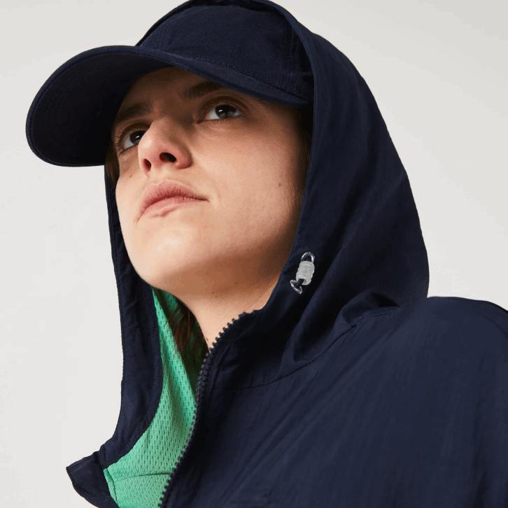 mulheres Lacoste azul marinho verde bwy Jaqueta esportiva leve de nylon e mesh com zíper 08D02633