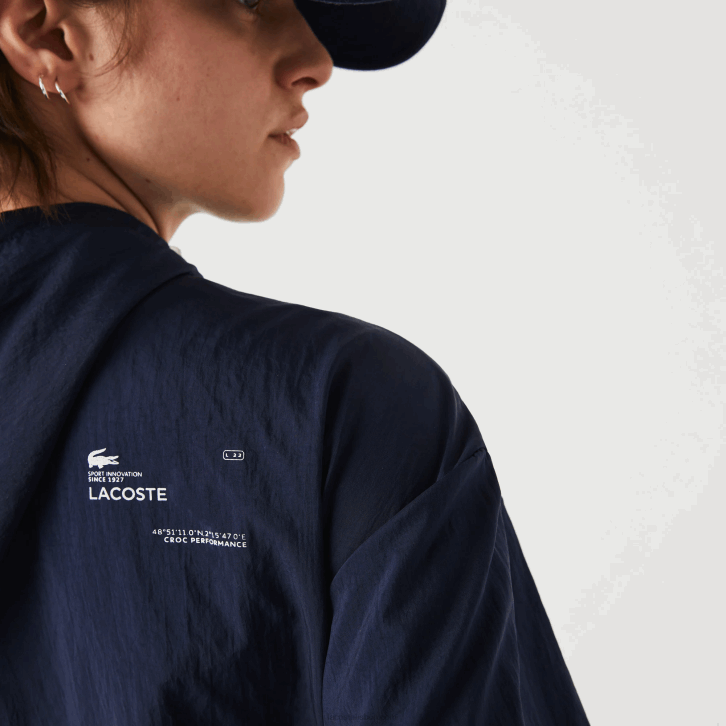 mulheres Lacoste azul marinho verde bwy Jaqueta esportiva leve de nylon e mesh com zíper 08D02633