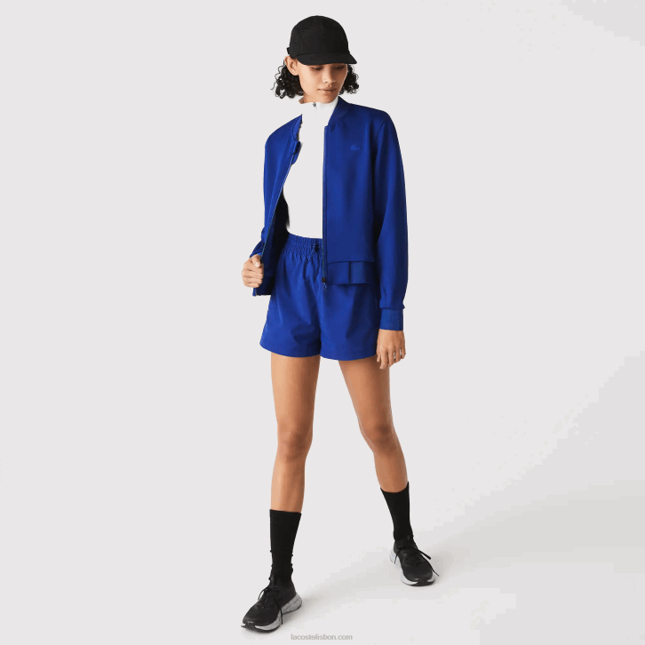 mulheres Lacoste bdm azul jaqueta de pelúcia elástica de duas camadas 08D02625