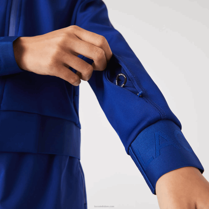 mulheres Lacoste bdm azul jaqueta de pelúcia elástica de duas camadas 08D02625