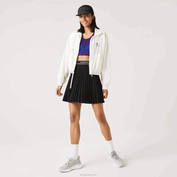 mulheres Lacoste branco 70v jaqueta de nylon forrada de malha 08D02626