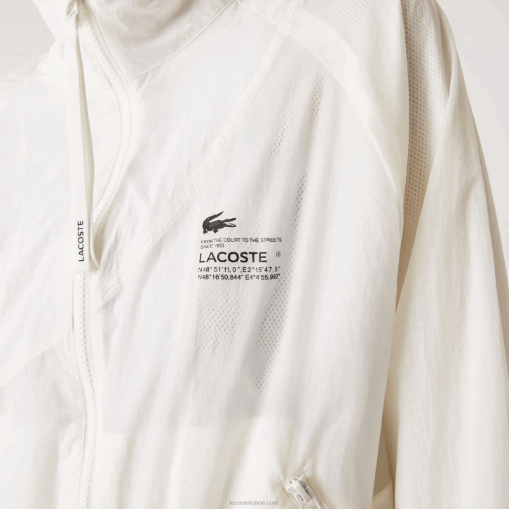 mulheres Lacoste branco 70v jaqueta de nylon forrada de malha 08D02626