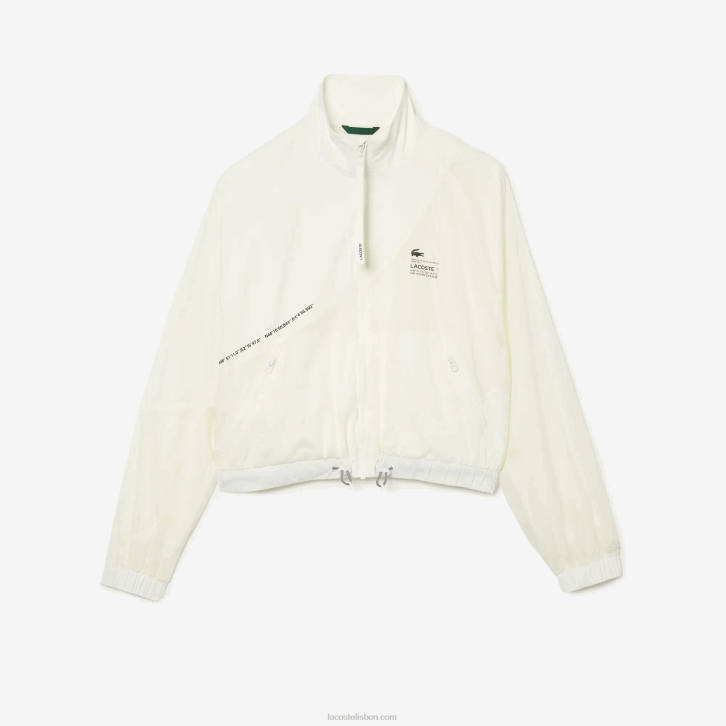 mulheres Lacoste branco 70v jaqueta de nylon forrada de malha 08D02626