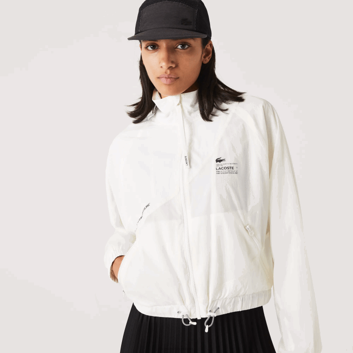 mulheres Lacoste branco 70v jaqueta de nylon forrada de malha 08D02626