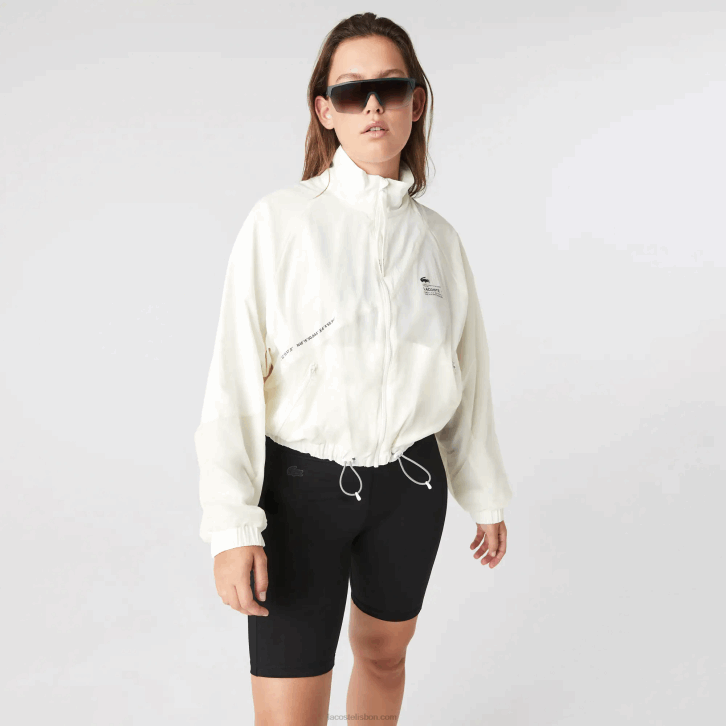 mulheres Lacoste branco 70v jaqueta de nylon forrada de malha 08D02626