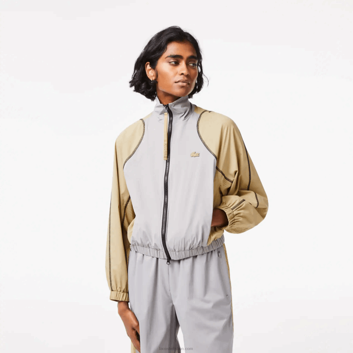 mulheres Lacoste cinza bege 7mt jaqueta bicolor oversized 08D02431
