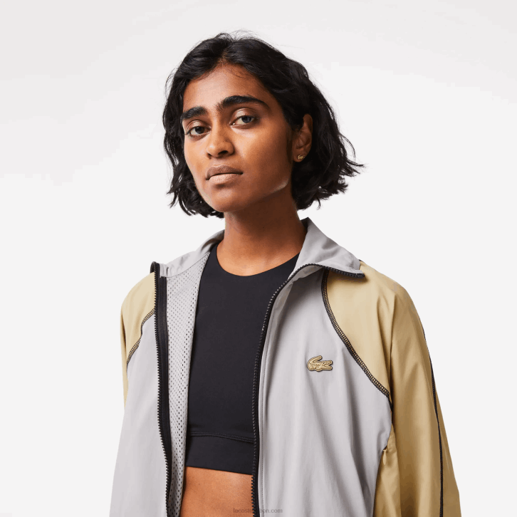 mulheres Lacoste cinza bege 7mt jaqueta bicolor oversized 08D02431