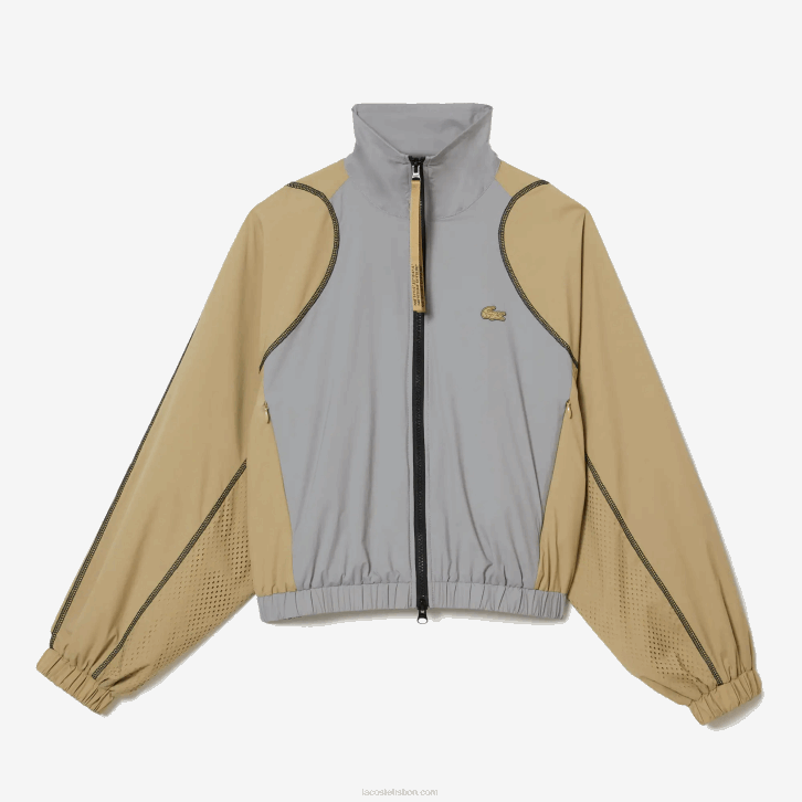 mulheres Lacoste cinza bege 7mt jaqueta bicolor oversized 08D02431