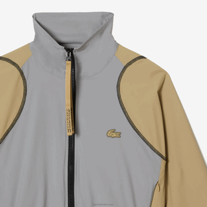 mulheres Lacoste cinza bege 7mt jaqueta bicolor oversized 08D02431