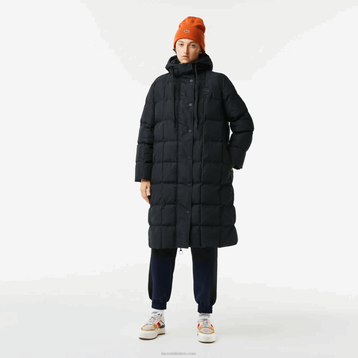 mulheres Lacoste preto 031 jaqueta longa reversível repelente de água 08D02613
