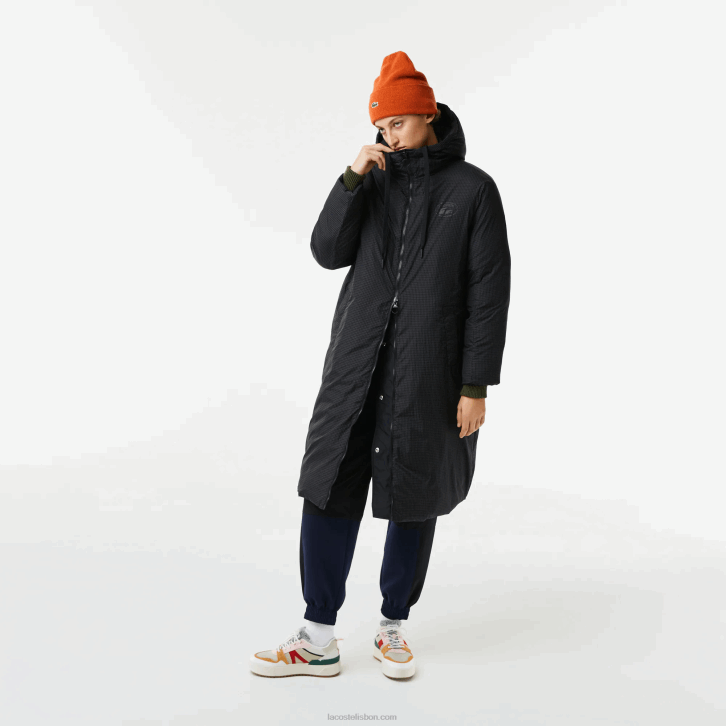 mulheres Lacoste preto 031 jaqueta longa reversível repelente de água 08D02613