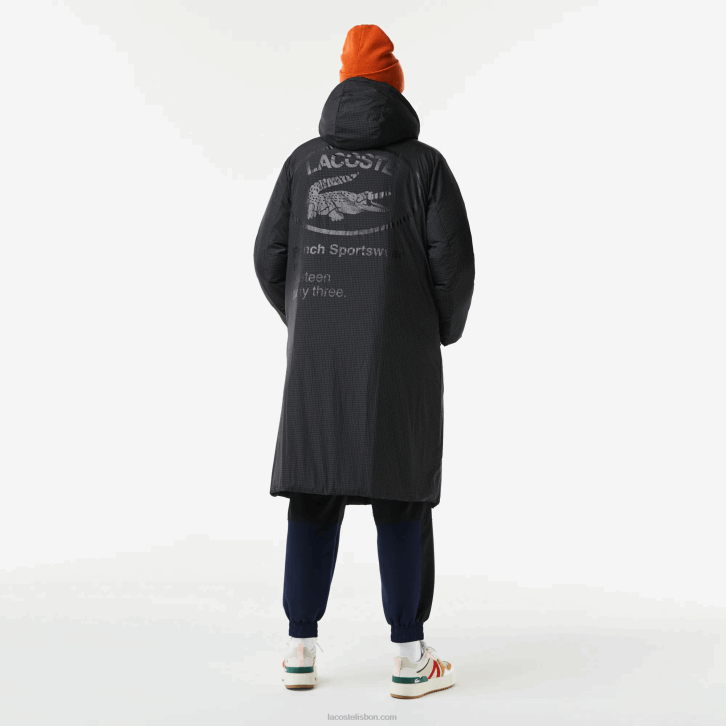 mulheres Lacoste preto 031 jaqueta longa reversível repelente de água 08D02613