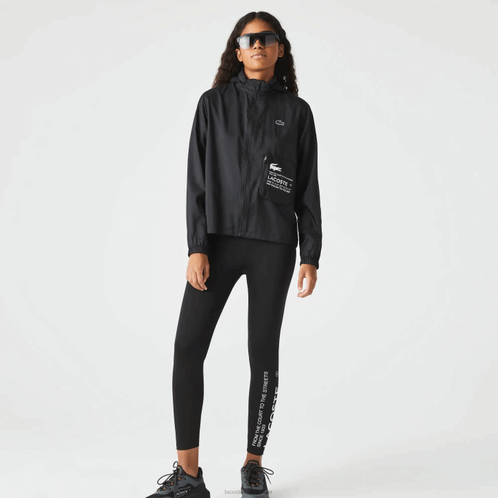 mulheres Lacoste preto 031 jaqueta repelente de água embalável esportiva 08D02619