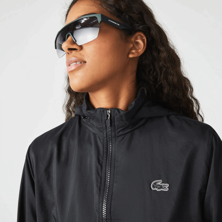 mulheres Lacoste preto 031 jaqueta repelente de água embalável esportiva 08D02619