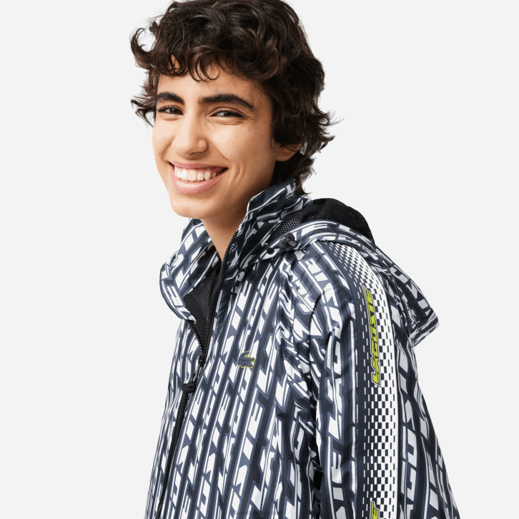 mulheres Lacoste preto azul branco zi8 jaqueta oversized com capuz 08D02437