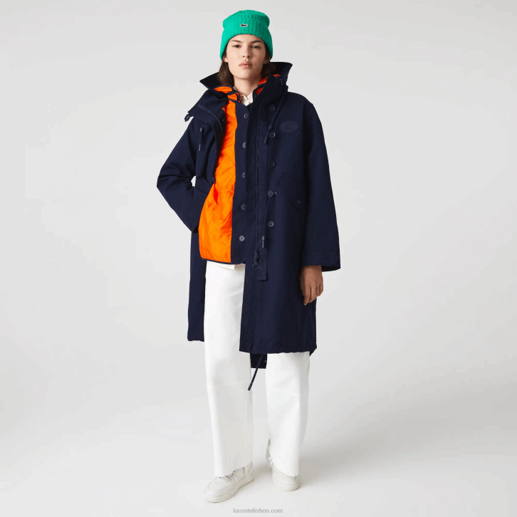 mulheres Lacoste azul marinho laranja pf1 parka 3 em 1 repelente de água 08D02629
