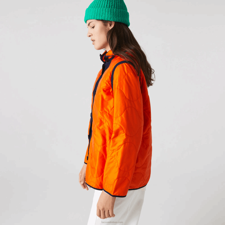 mulheres Lacoste azul marinho laranja pf1 parka 3 em 1 repelente de água 08D02629