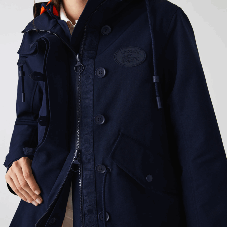 mulheres Lacoste azul marinho laranja pf1 parka 3 em 1 repelente de água 08D02629