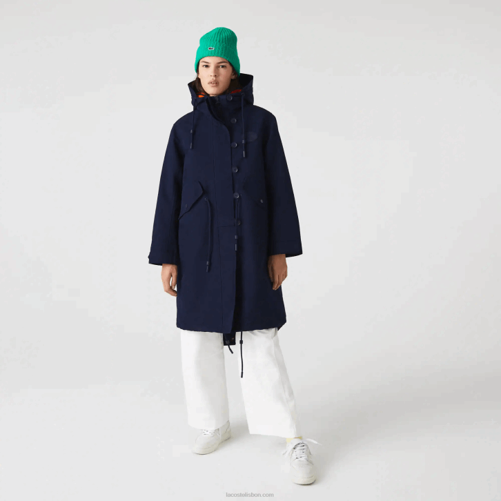 mulheres Lacoste azul marinho laranja pf1 parka 3 em 1 repelente de água 08D02629