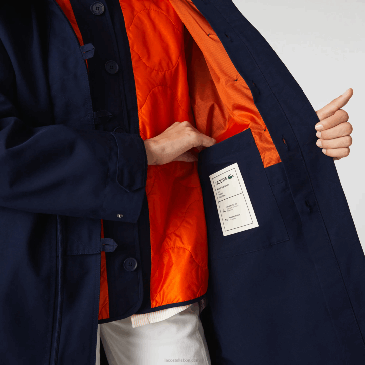 mulheres Lacoste azul marinho laranja pf1 parka 3 em 1 repelente de água 08D02629