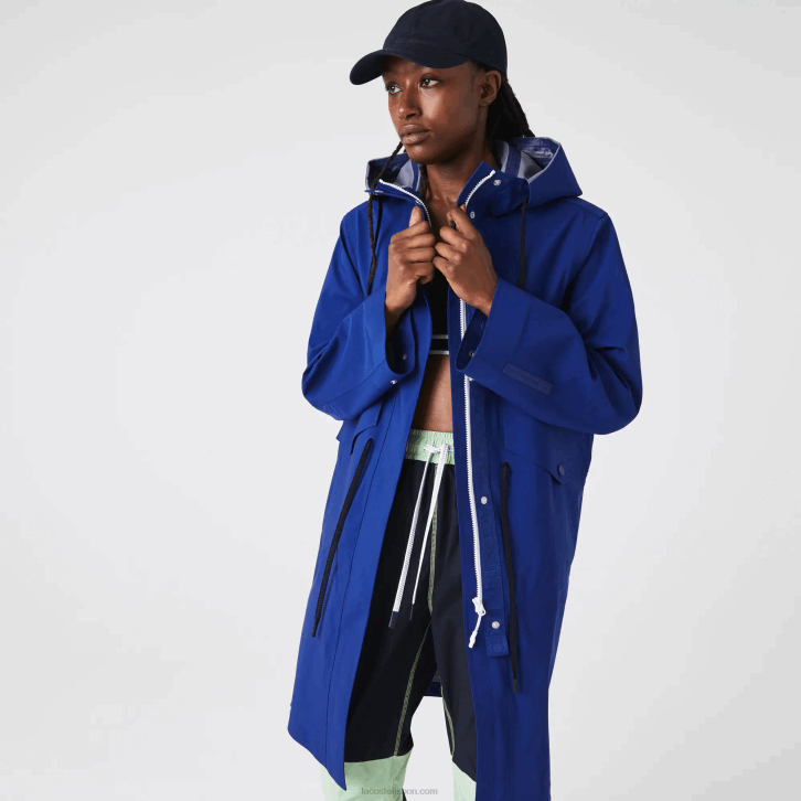 mulheres Lacoste bdm azul parka resistente à água com capuz longo 08D02628